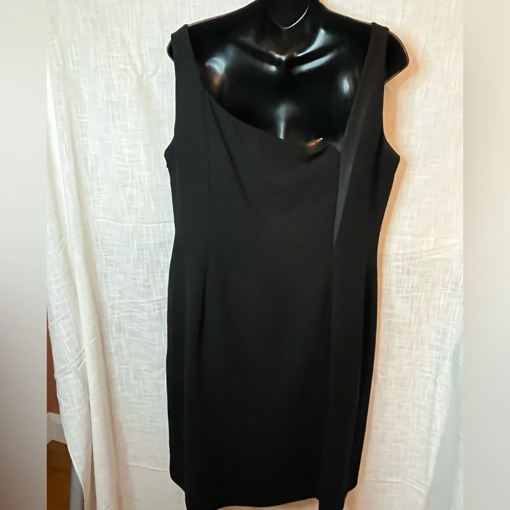 Jones NY Black Sleeveless short cocktail Dress evening wear tuxedo stripe sz 16 - Picture 4 of 5
